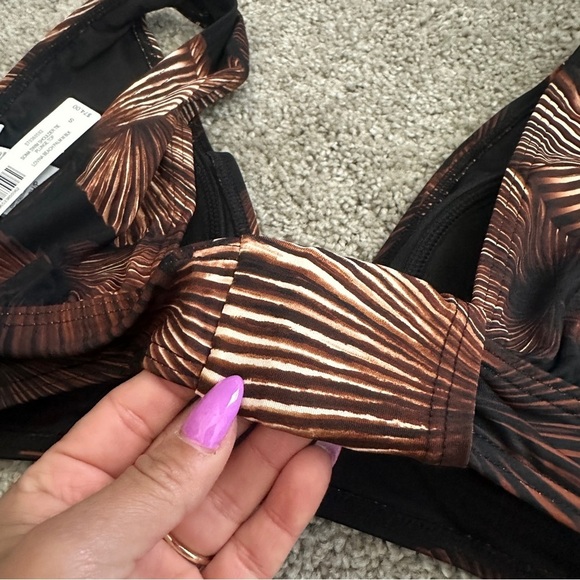 SOMA SWIM Plunge Bikini Top in Lovina Beach Palm M Black Brown Sz. Small NWT - Picture 8 of 11